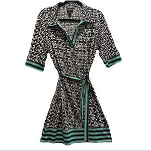 Enfocus Studio Black/Green/White Geometric Sheath Belted Dress size 14 career